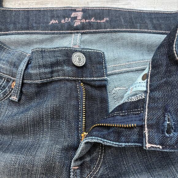 7 for all Mankind Jeans Sz 28 Straight Low Rise Distressed Dark Casual Y2K - Picture 3 of 9